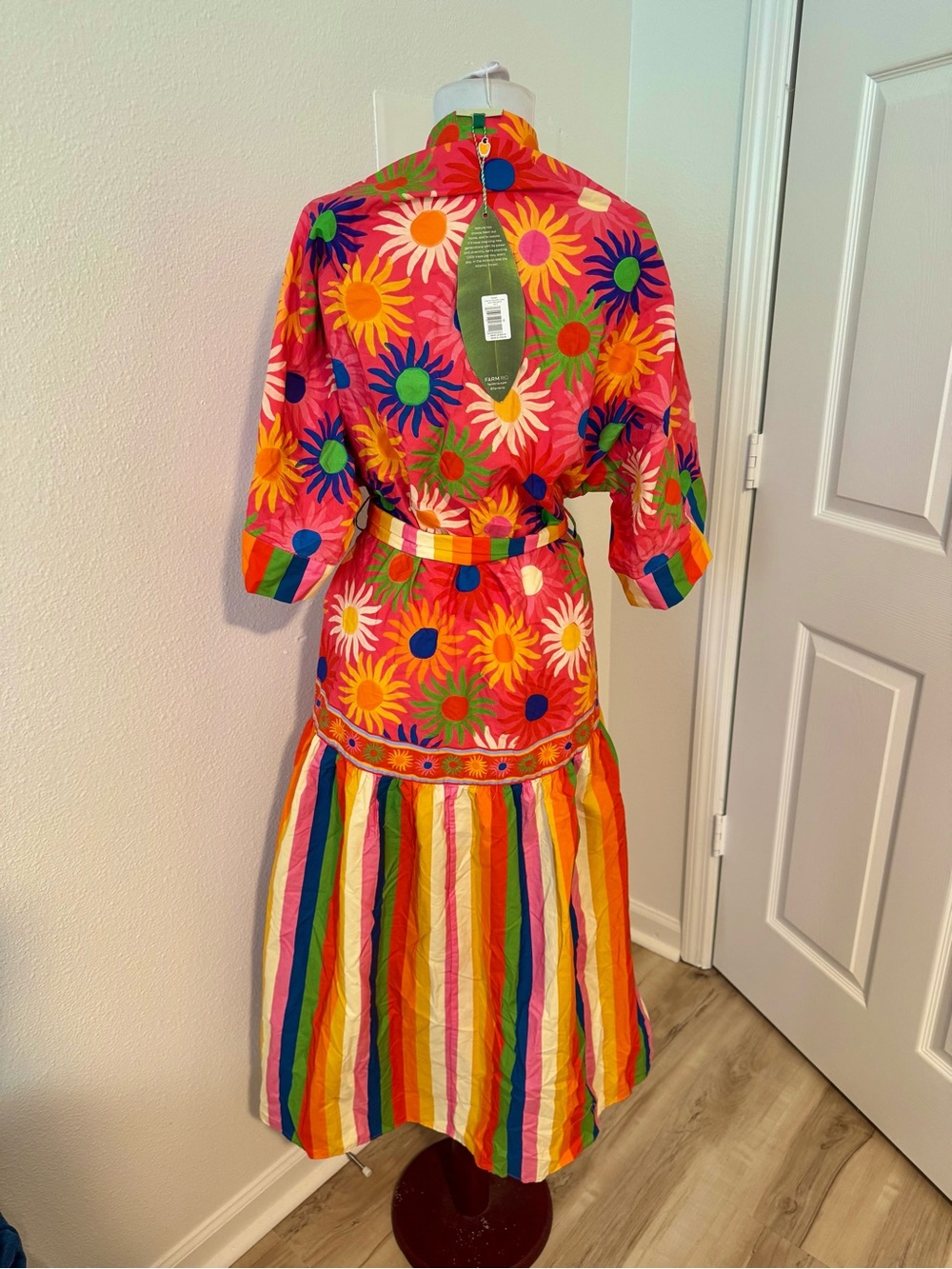 Farm Rio Coral Mixed Graphic Macaws Midi Dress Size M NWT - Picture 6 of 6
